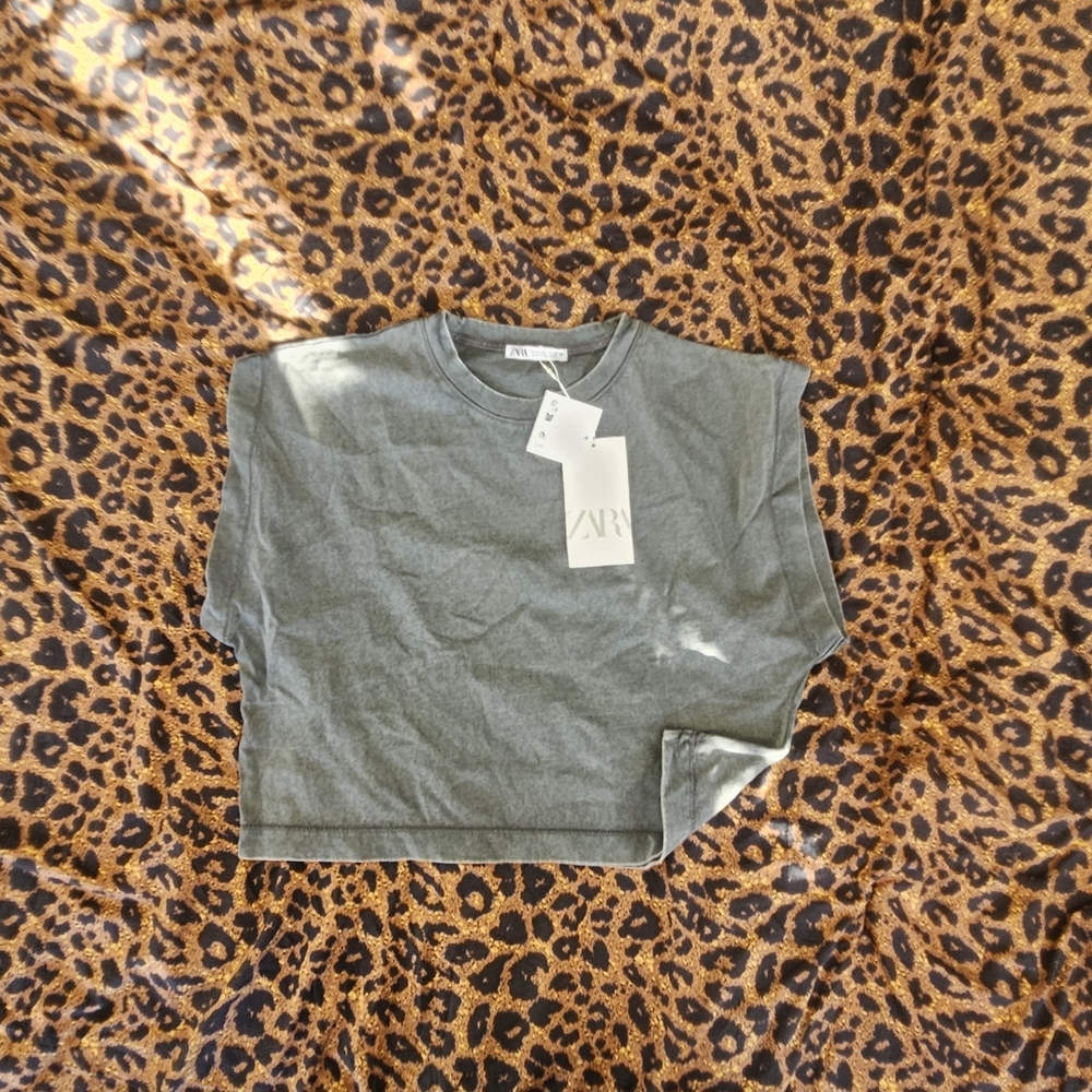🌿ZARA Gray Cropped Tee